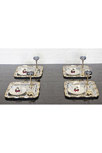 atabey home collection 6 ADET SUNUM TEPSİSİ GÜL ÇERÇEVE GOLD ŞERİT-GÜMÜŞ TEPSİ