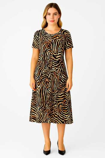 Şans Women's Plus Size Mink, Zebra Pattern, Crew Neck Viscose Dress 65N39156