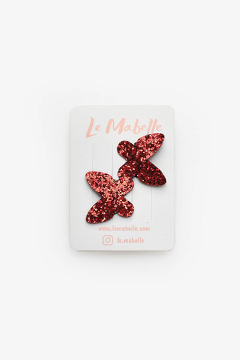 Le Mabelle Red Glittery Butterfly Figured 2-Piece Hairless Baby Hair Clip