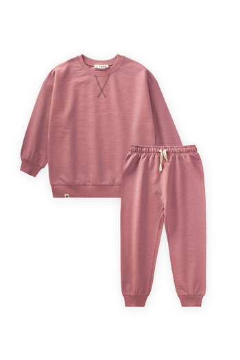 Cigit Rose Pink Basic Sweatshirt Set - 3-8 Years