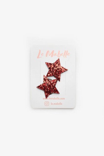 Le Mabelle Red Glitter Star Figured 2-Piece Hairless Baby Hair Clip
