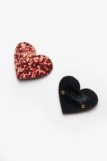 Le Mabelle Red Glitter Heart Figured 2-Piece Hairless Baby Hair Clip