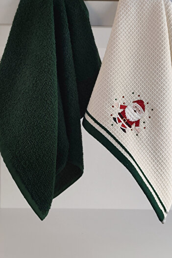 Sevim Set of 2 New Year Themed Embroidered Kitchen Towels - 100% Cotton Towels - New Year Gift