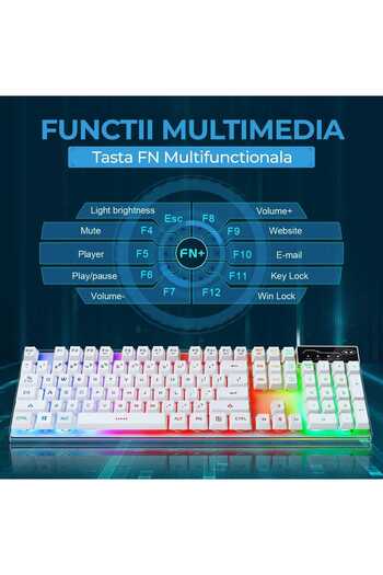 Timebox Kit tastatură, mouse de gaming RGB, 104 taste, cu fir, 7 culori și moduri de iluminare, design ergonomic, Meta