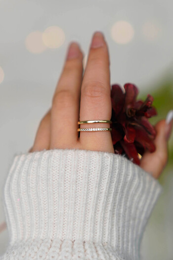 TREND COLLECTİON Su Yolu Taşlı Model Ayarlanabilir Gold Kadın Yüzük