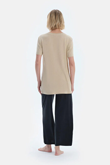 Dagi Milky Brown Crew Neck Modal Maternity T-Shirt