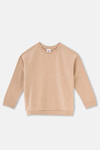 Dagi Brown Melange Ribbed Detailed Crew Neck Sweatshirt
