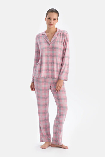 Dagi Soft Pembe Soft Ekoseli Termal Gömlek Pantolon Pijama Takımı