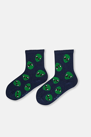Dagi Navy Blue Boy's Alien Patterned Sports Socks