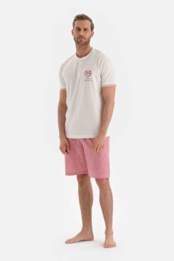 Dagi Ekru Kısa Kollu Slogan Baskılı Şort Pijama Takımı