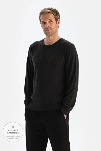 Dagi Anthracite Men's Cashmere Blend Bis Collar Knitwear