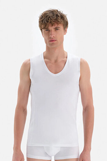 Dagi White Combed Cotton V-Neck Sleeveless Men's Undershirt