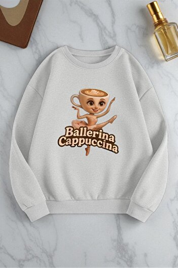 uyguntarz Unisex Ballerina Cappucina Printed Oversize Crew Neck Sweatshirt