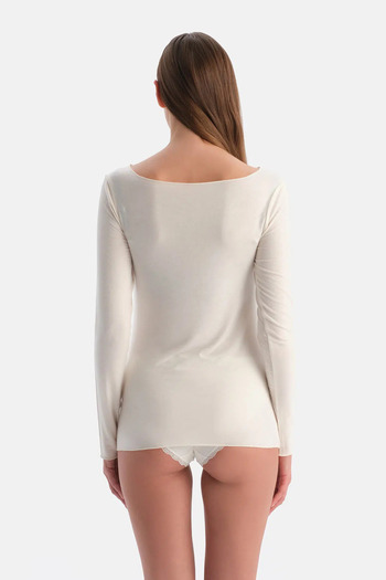 Dagi Ecru Modal Cashmere Boat Neck Long Sleeve Top