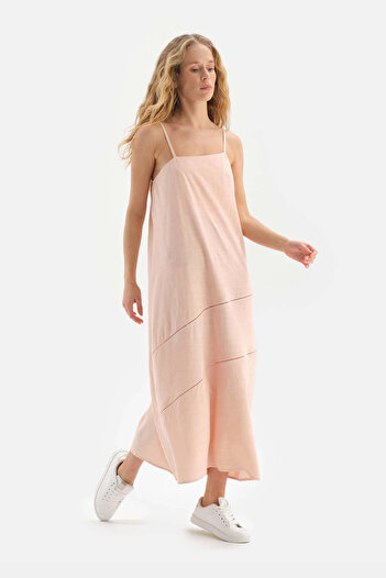 Dagi Light Pink Oblique Cut Detailed Viscose Dress