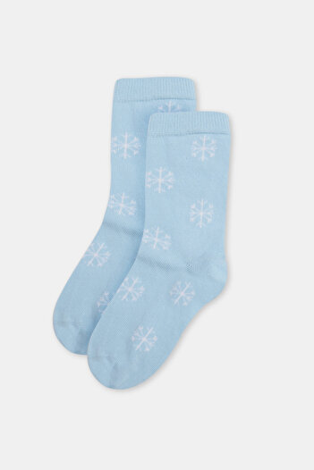 Dagi Light Blue Snowflake Patterned Socks