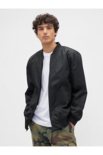 GAP Erkek Siyah 100% Geri Dönüştürülmüş Relaxed Ripstop Bomber Ceket