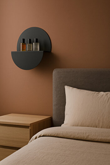 VENON ÇİFT KULLANIM Siyah 30 Cm Metal Yarım Ay Duvar Rafı – Dekoratif Half Moon Shelf – Modern Metal Raf