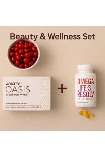 UNICITY Beauty & Wellness Pack for Skin, Hair, Nails & Heart Health Support-Oasis Collagen & Omega 3