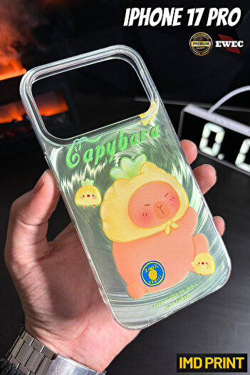 EWEC iPhone 17 Pro Compatible Capybara Pineapple Themed Hologram Ins Style Imd Premium Phone Case