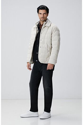 Network Kırık Beyaz Fitilli Kadife Puffer Coat Ceket