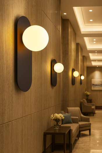 VENON 2.Piece Set Ellipse Metal Sconce Glop with White Glass - 2 Pieces Black Concept Product - Modern Sconce Bedside