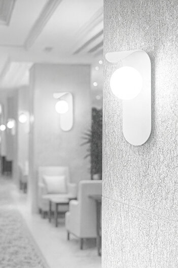 VENON 1 Adet Minimalist BEYAZ Metal Aplik Glop Beyaz Camlı Duvar Lambası Yatak Odası-Yatak Başı-Banyo
