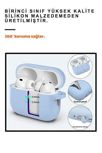 EWEC Pro 3.Nesil Uyumlu Açık Mavi Premium Silikon Kılıf, Kulaklık İpi, 3'ü 1 Arada Temizleme Kalemi Seti