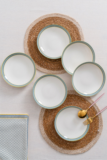 RUBİ PORSELEN 6-Piece Dubai Deep Dinner Plate Set 20cm - Simple and Modern Design Porcelain Plates