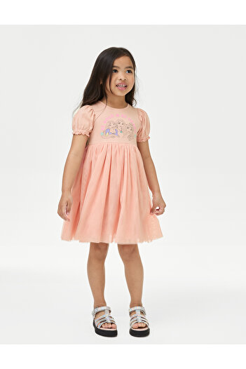Marks & Spencer Saf Pamuklu Kısa Kollu Disney Princess™ Elbise (2-7 Yaş)