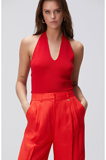 Network Kırmızı Bodysuit Form Triko