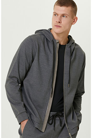 Network Gri Melanj Fermuarlı SweaTshirt
