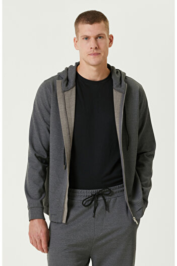 Network Gri Melanj Fermuarlı SweaTshirt