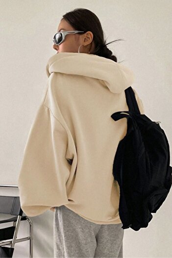 Know Women's 3 Thread Beige Hood Detail Zippered Cardigan