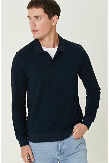 Network Lacivert Polo Yaka SweaTshirt