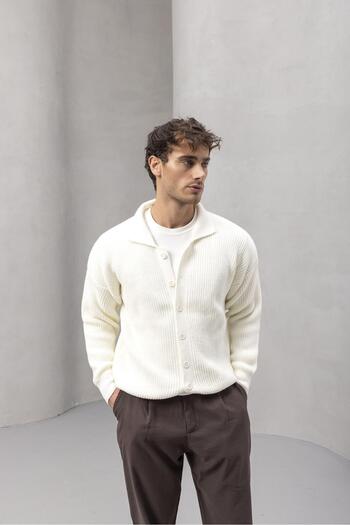 Valiberta Ανδρική ζακέτα Σελάνης Knit - Oversize, Κουμπί, Εκρού