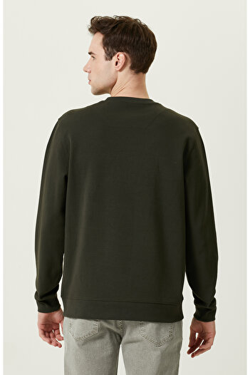 Network Nakışlı Haki Bisiklet Yaka Sweatshirt