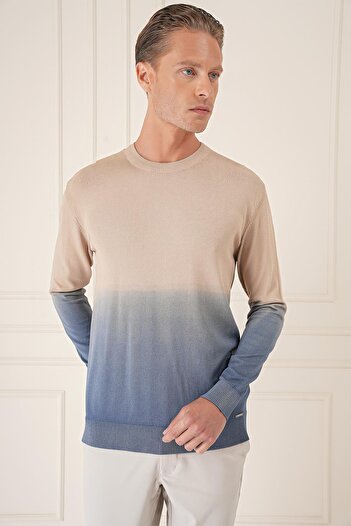 Efor Slim Fit Degrade Desen Bisiklet Yaka Mavi Triko Tr 866