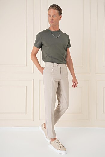 Efor Comfort Fit Gofre Kumaş Pileli Pamuk Casual Bej Pantolon P 1148
