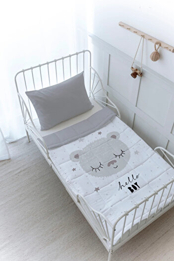 Tuğba Kuğu Montessori Quilt Set (95X195 CM) - Iconic Series - Brown Eared Teddy Bear