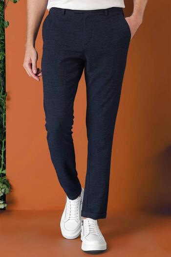 Efor Comfort Fit Beli Lastikli Pötikareli Casual Lacivert Pantolon P 1149