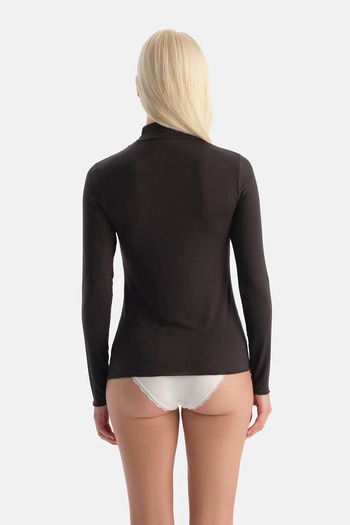Eros Dark Brown Modal Cashmere Turtleneck Long Sleeve Top