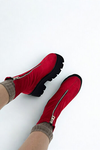 inizio Γυναικείες μπότες με χοντρή σόλα Red Suede P9020