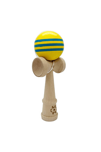 Kendama Interactive Wooden Toy 18 cm, Skill Game for Children and Adults, Yellow Blue