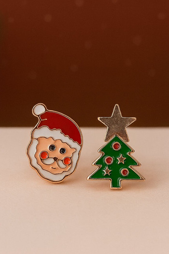 Jaida Moda Women's Santa Claus and Pine Tree Figure Christmas Earrings