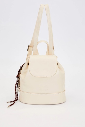 Levidor Women's Backpack with Drawstring Closure and Charm Accessory Detail 930301 Cream
