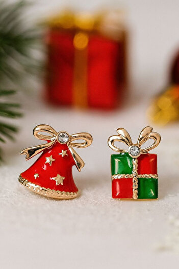 Jaida Moda Women's New Year Concept Mini Earrings with Bells and Gift Package Figures