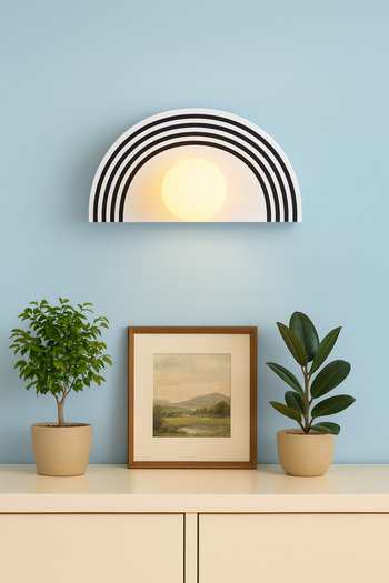 VENON Half Moon White Black Striped Wall Lamp Stainless Metal Sconce 15 cm Globe Glass Hotel Lighting