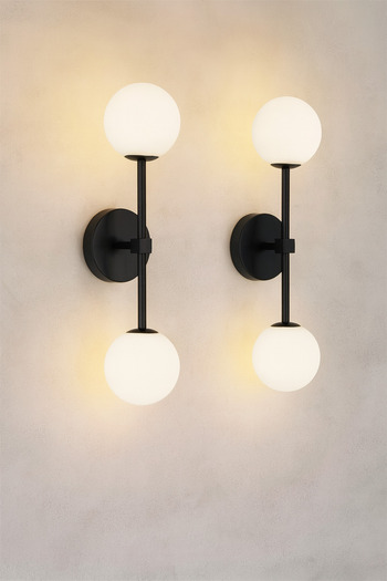 VENON 2 Pieces Fiesta Glop White Glass Sconce Black Wall Lamp Modern for Bedroom-Bedside-Bathroom
