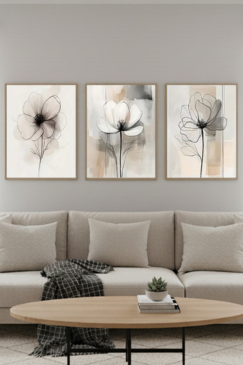 Artte Ahşap Çerçeveli çiçek Motifli 3lü Dekoratif Tablo